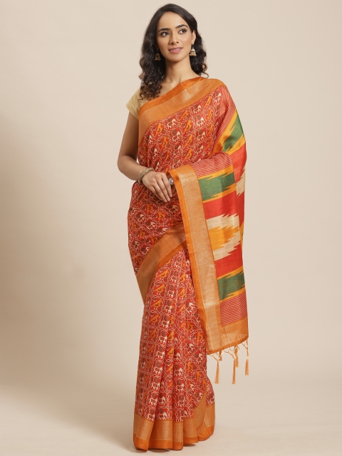 Vipul Red & Mustard Yellow Patola Printed Saree
