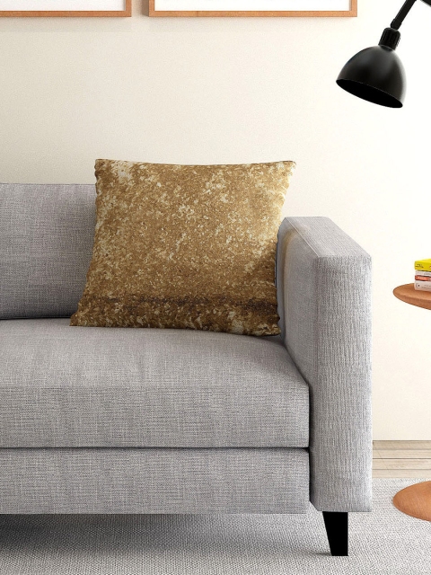 ANS Golden Single Sequinned 16'' x 16'' Square Cushion Cover, Gold
