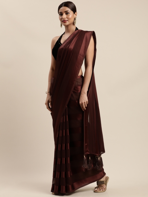 Nanda Silk Mills Coffee Brown Satin Striped Mysore Silk Saree