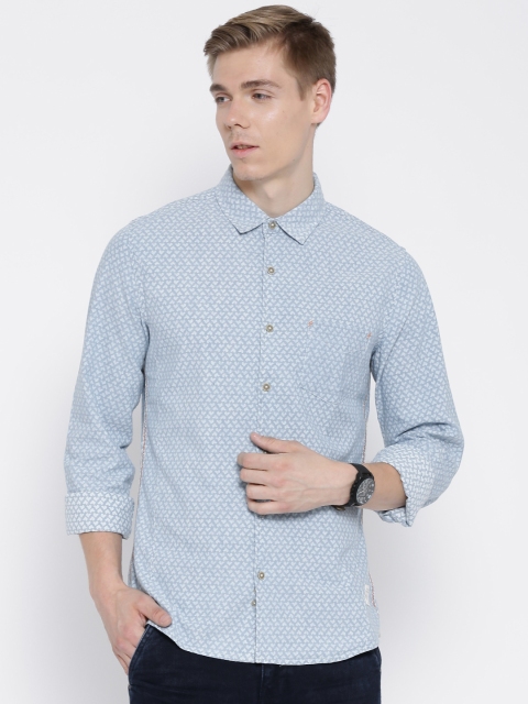 United Colors of Benetton Blue & White Printed Denim Shirt