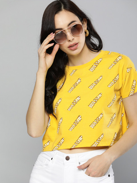 HERENOW Women Yellow Printed Round Neck Cropped Pure Cotton T-shirt
HERENOW Women Yellow Printed Round Neck Cropped Pure Cotton T-shirt