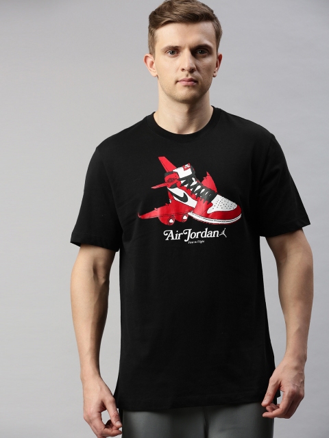 Nike Men Black Printed Round Neck M J BRAND GRAPHIC SS CREW Active T-shirt