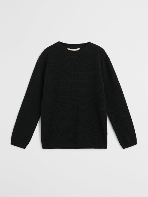 Mango Kids Boys Black Solid Organic Cotton Pullover
