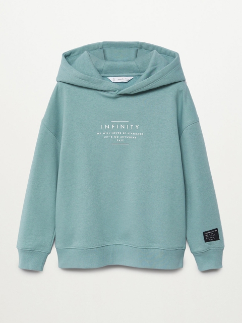 Mango Kids Boys Blue & White Printed Detail Organic Cotton Hooded Sweatshirt