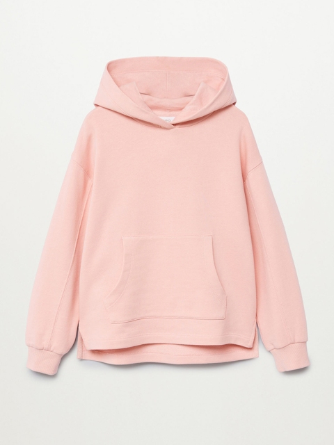 Mango Kids Girls Pink Solid Organic Cotton Hooded Sweatshirt