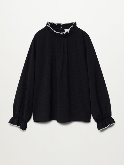 Mango Kids Girls Black Self-Design Top with Ruffle Detail
