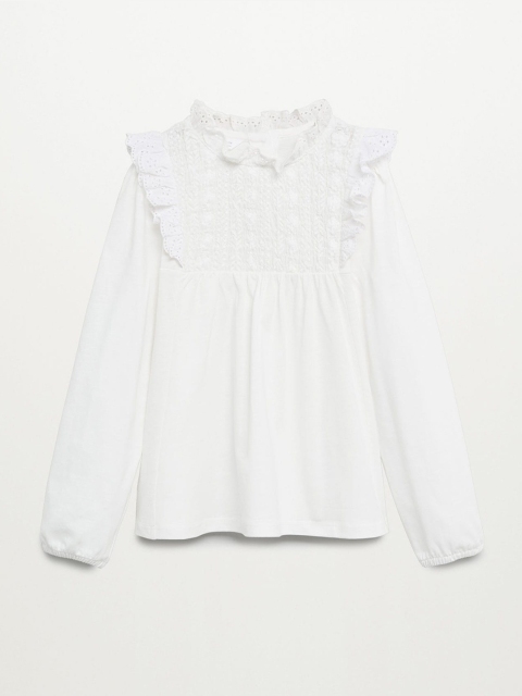 Mango Kids Girls White Floral Embroidered Organic Cotton Victorian Top