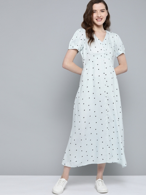 Mast & Harbour Women EcoVero Blue & Black Printed A-Line Dress