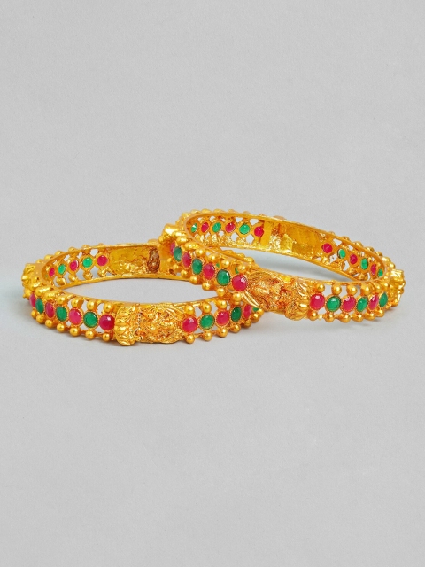 Rubans Set of 2 22KT Gold-Plated Red & Green Ruby Stone-Studded Handcrafted Temple Bangles
Rubans Set of 2 22KT Gold-Plated Red & Green Ruby Stone-Studded Handcrafted Temple Bangles