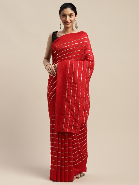 SHAVYA Red & Gold-Toned Silk Blend Woven Design Saree