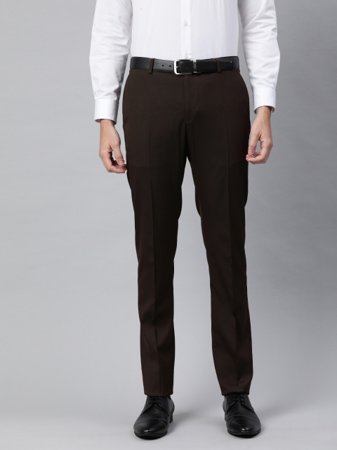 SUITLTD Men Burgundy Slim Fit Solid Formal Trousers
