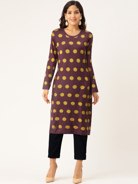 American Eye Women Purple & Mustard Yellow Woven Design Knitted Straight Winter Kurta
American Eye Women Purple & Mustard Yellow Woven Design Knitted Straight Winter Kurta