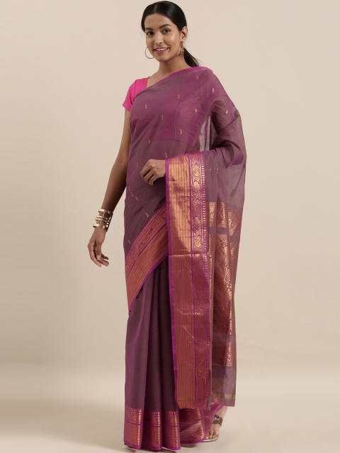 The Chennai Silks Purple & Gold-Toned Pure Cotton Woven Design Venkatgiri Saree