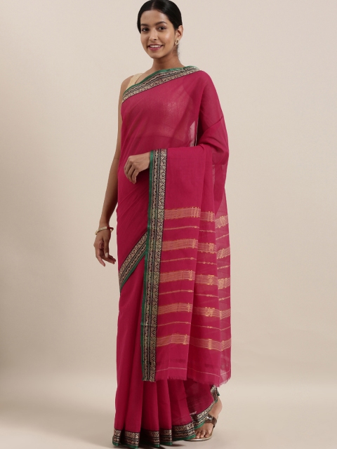 The Chennai Silks Pink Solid Pure Cotton Saree