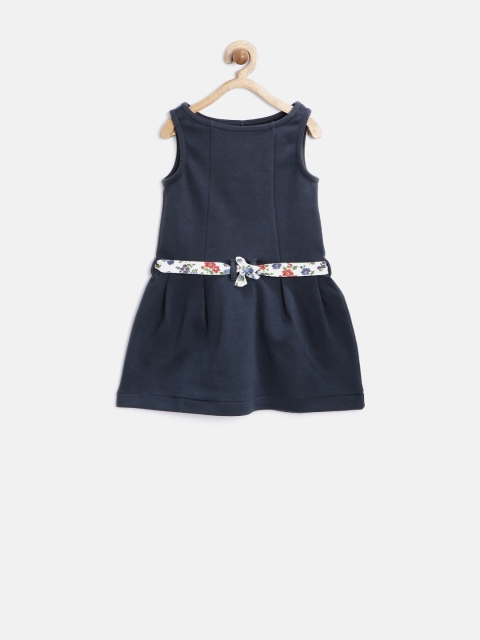United Colors of Benetton Girls Navy A-Line Dress with Belt, Navy blue
