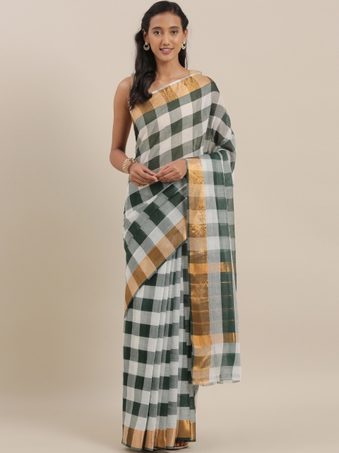 The Chennai Silks Classicate Green & White Pure Cotton Checked Venkatgiri Saree