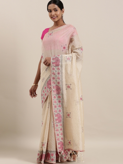 The Chennai Silks Beige & Pink Cotton Blend Embroidered Chanderi Saree with Mirror Work
The Chennai Silks Beige & Pink Cotton Blend Embroidered Chanderi Saree with Mirror Work
