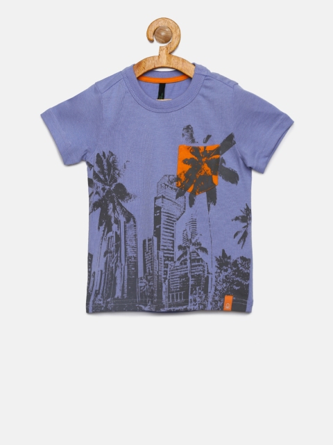 United Colors of Benetton Boys Blue Printed Round Neck T-shirt