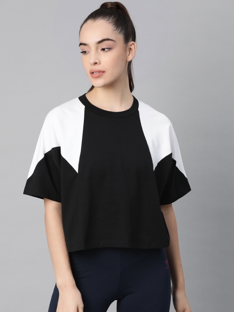 ADIDAS Originals Women Black & White Large Logo Pure Cotton Colourblocked Boxy T-Shirt
ADIDAS Originals Women Black & White Large Logo Pure Cotton Colourblocked Boxy T-Shirt