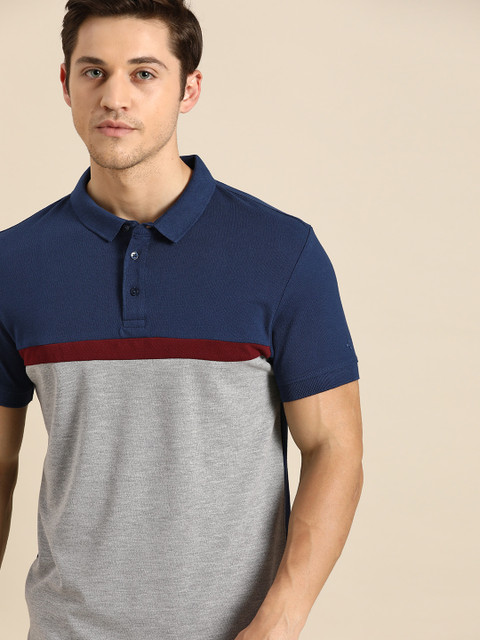 ether Men Grey Melange & Navy Blue Pure Cotton Colourblocked Polo Collar T-shirt
ether Men Grey Melange & Navy Blue Pure Cotton Colourblocked Polo Collar T-shirt