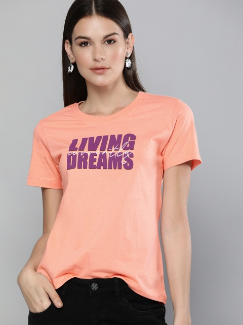 Kook N Keech Women Peach-Coloured Purple Typography Print Round Neck Pure Cotton T-shirt
Kook N Keech Women Peach-Coloured Purple Typography Print Round Neck Pure Cotton T-shirt