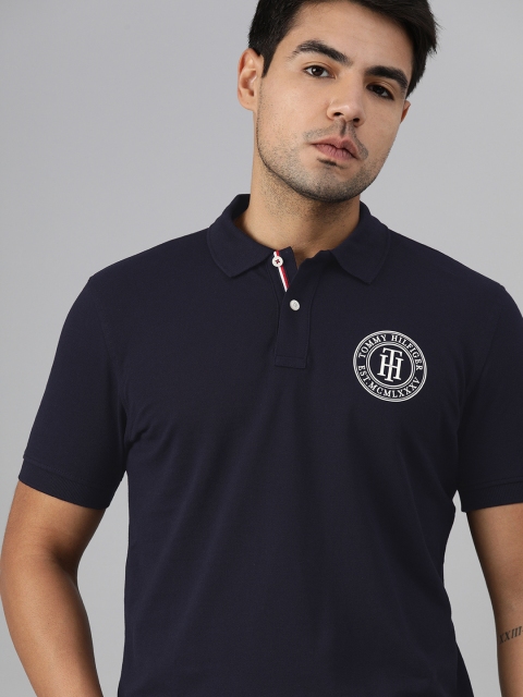Tommy Hilfiger Men Navy Blue Solid Polo Collar Cotton T-shirt with Brand Logo Print Detail
Tommy Hilfiger Men Navy Blue Solid Polo Collar Cotton T-shirt with Brand Logo Print Detail