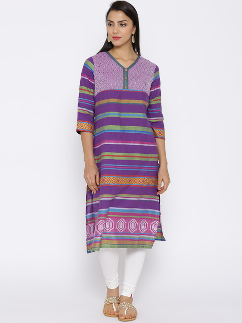 Aurelia Purple Striped Kurta with Woven Design 
Aurelia Purple Striped Kurta with Woven Design