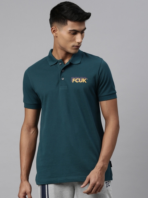 French Connection Men Green Solid Polo Collar T-shirt