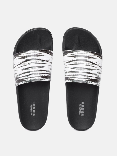 Anouk Women White & Black Printed Sliders