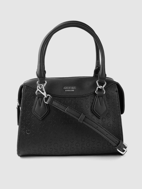 GUESS Black Brand Logo Textured Handheld Bag 
GUESS Black Brand Logo Textured Handheld Bag