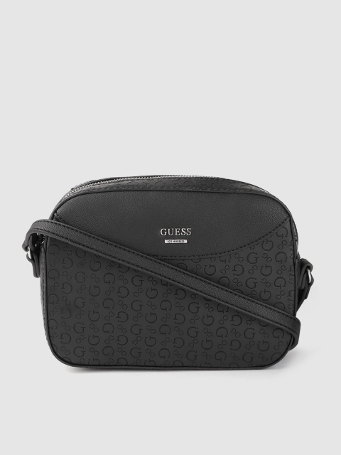 GUESS Black Brand Logo Textured Sling Bag