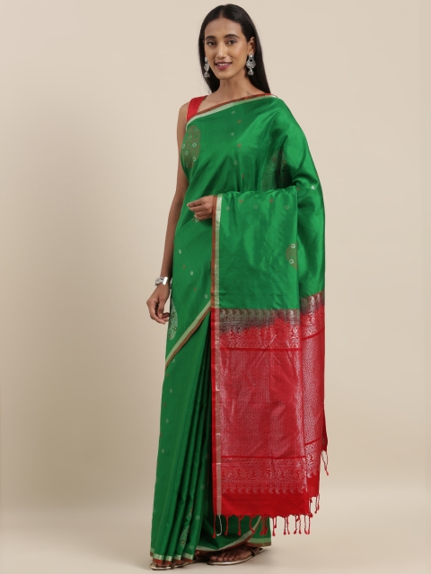 Taneira Green & Red Pure Silk Woven Design Saree