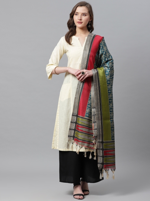 Juniper Teal Green & Beige Checked Dupatta