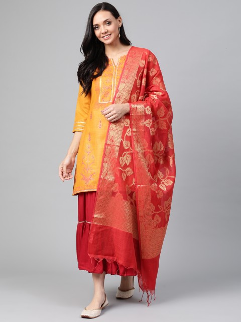 PINKSKY Women Mustard Yellow & Golden Hand Block Print Sustainable Kurta with Sharara & Dupatta
PINKSKY Women Mustard Yellow & Golden Hand Block Print Sustainable Kurta with Sharara & Dupatta