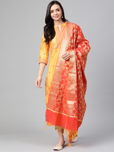 PINKSKY Women Mustard Yellow & Golden Sustainable Hand Block Printed Kurta with Trousers & Dupatta
PINKSKY Women Mustard Yellow & Golden Sustainable Hand Block Printed Kurta with Trousers & Dupatta