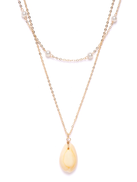 ELLE White Gold-Plated Cowrie Studded & Beaded Layered Necklace