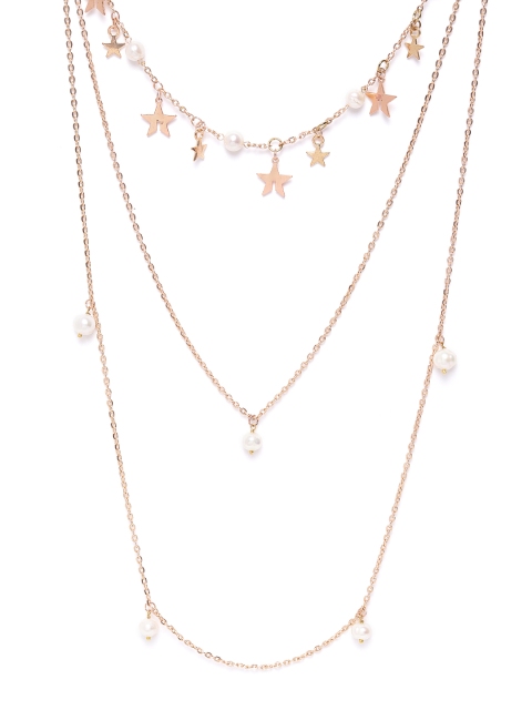 ELLE Off-White Gold-Plated Beaded Layered Necklace