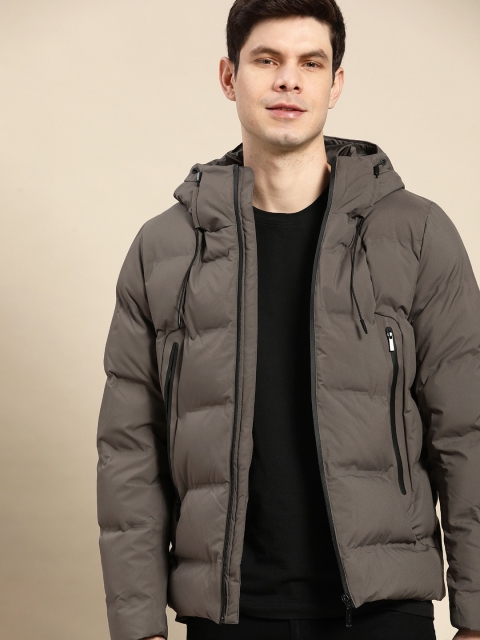 United Colors of Benetton Men Grey Hooded Padded Jacket