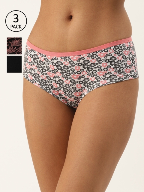 Leading Lady Women Pack of 3 Printed Hipster Briefs L-29-3-S, Black