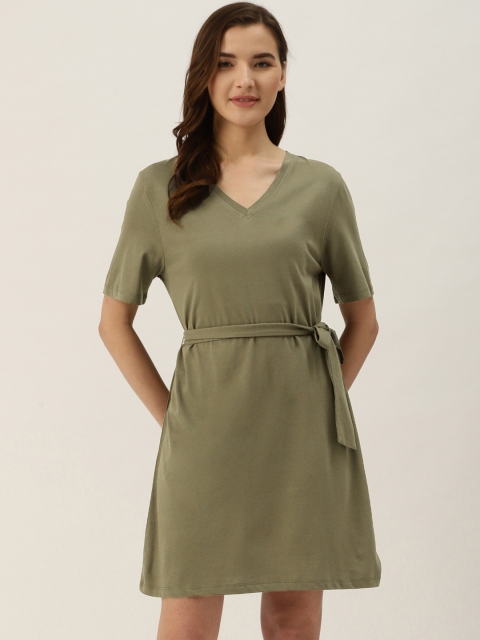 COVER STORY Olive Green Solid Pure Cotton Stretchable Above Knee Nightdress with Belt
COVER STORY Olive Green Solid Pure Cotton Stretchable Above Knee Nightdress with Belt
