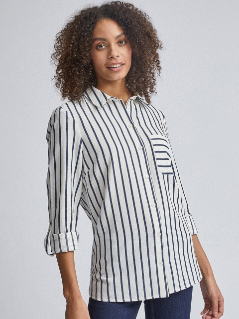 DOROTHY PERKINS Women White & Navy Blue Regular Fit Striped Pocket Detailing Casual Shirt
DOROTHY PERKINS Women White & Navy Blue Regular Fit Striped Pocket Detailing Casual Shirt