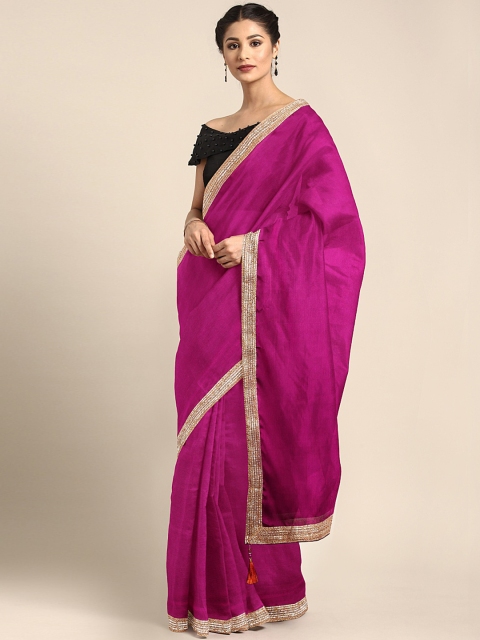 KALINI Magenta Silk Cotton Solid Kanjeevaram Saree
