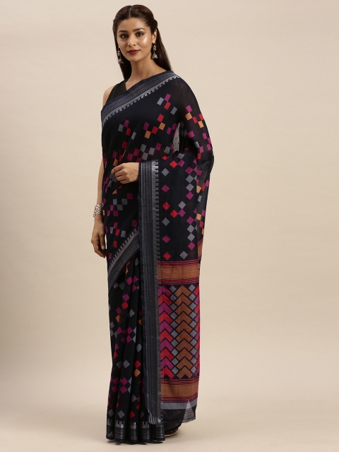 Vaamsi Navy Blue & Red Art Silk Printed Saree
