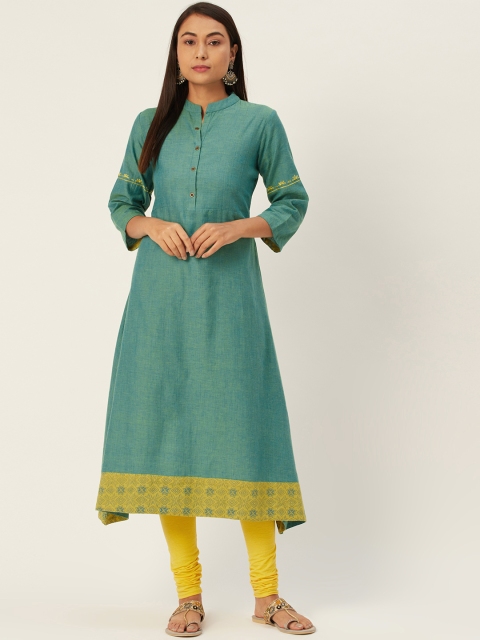 DIVA WALK Women Green Solid A-Line Kurta