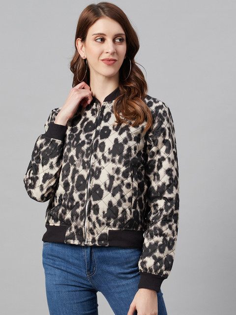 I AM FOR YOU Women Black & Beige Animal Print Windcheater Quilted Bomber Jacket
I AM FOR YOU Women Black & Beige Animal Print Windcheater Quilted Bomber Jacket