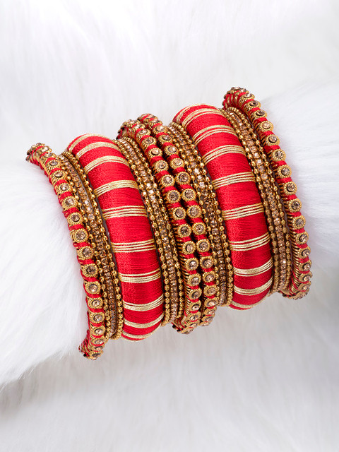 Peora Red & Gold-Plated Set Of 2 Matching Bangle Kundan Studded Chuda Bangles 
Peora Red & Gold-Plated Set Of 2 Matching Bangle Kundan Studded Chuda Bangles
