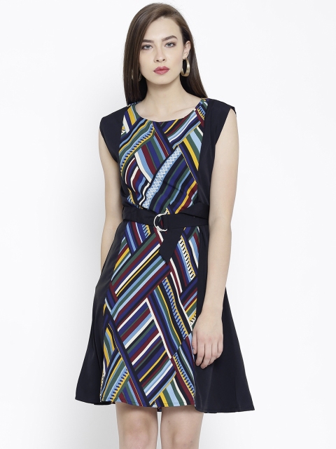 Tokyo Talkies Black Printed Belted Dress
