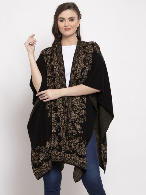 Kalt Women Black Self Design Poncho Sweater