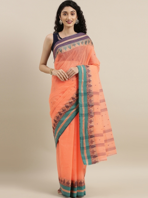 The Chennai Silks Classicate Peach-Coloured & Blue Pure Cotton Woven Design Taant Saree
The Chennai Silks Classicate Peach-Coloured & Blue Pure Cotton Woven Design Taant Saree