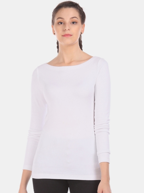GAP Women White Solid Boat Neck T-shirt